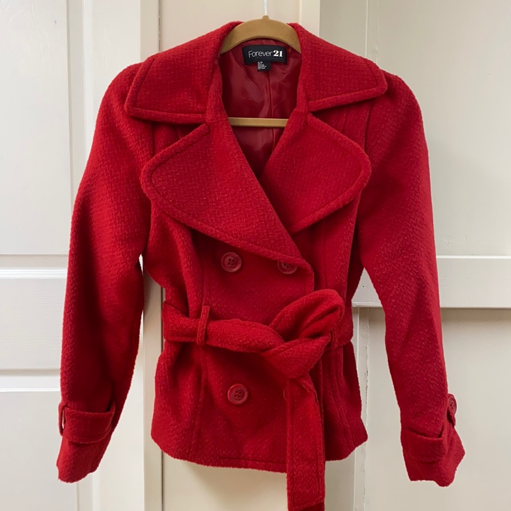 Red Waist Length Peacoat - LIKE NEW
